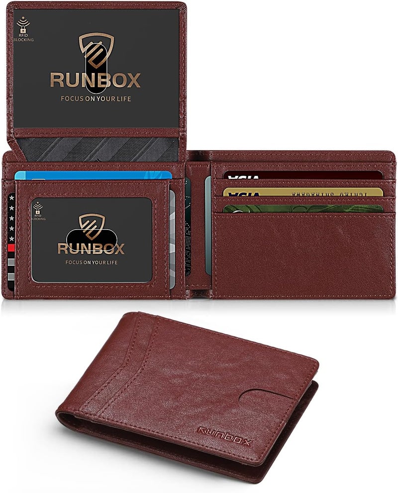 RUNBOX Wallet for Men Slim Rfid Leather 2 ID Window With Gift Box | Slim, Rfid, 2 ID Window, With Gift Box, Slim, Rfid - Image 1